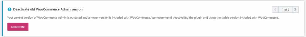 WooCommerce Admin plugin rekommenderas att avaktiveraas